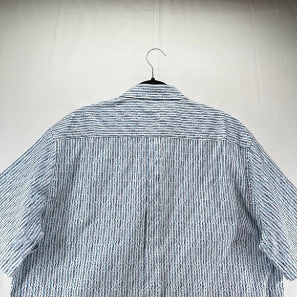 Pronto Uomo Shirt Mens Sz 2XL Herringbone Button Down Short Sleeve Cotton Blue - Picture 5 of 10